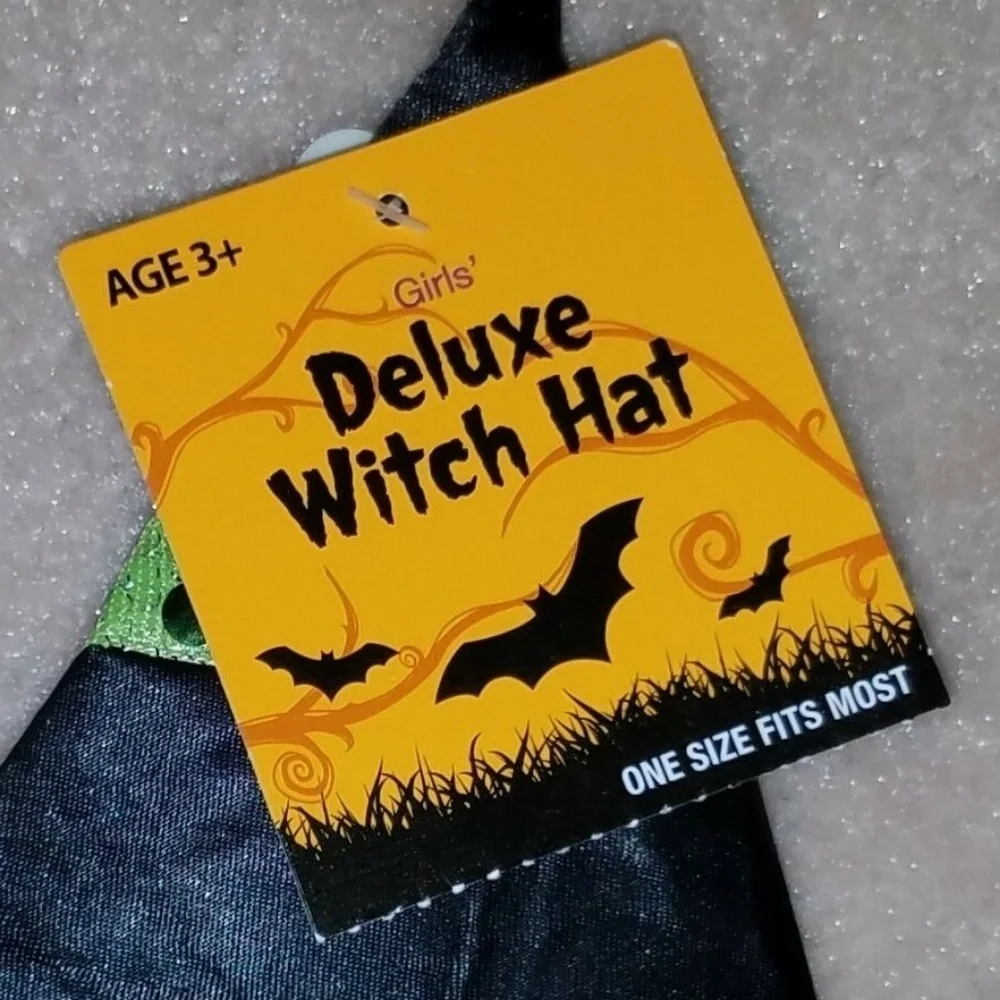 NWT Lot 3 Girls' Deluxe Witch Hat Black Spider Green Stripes Halloween Costume